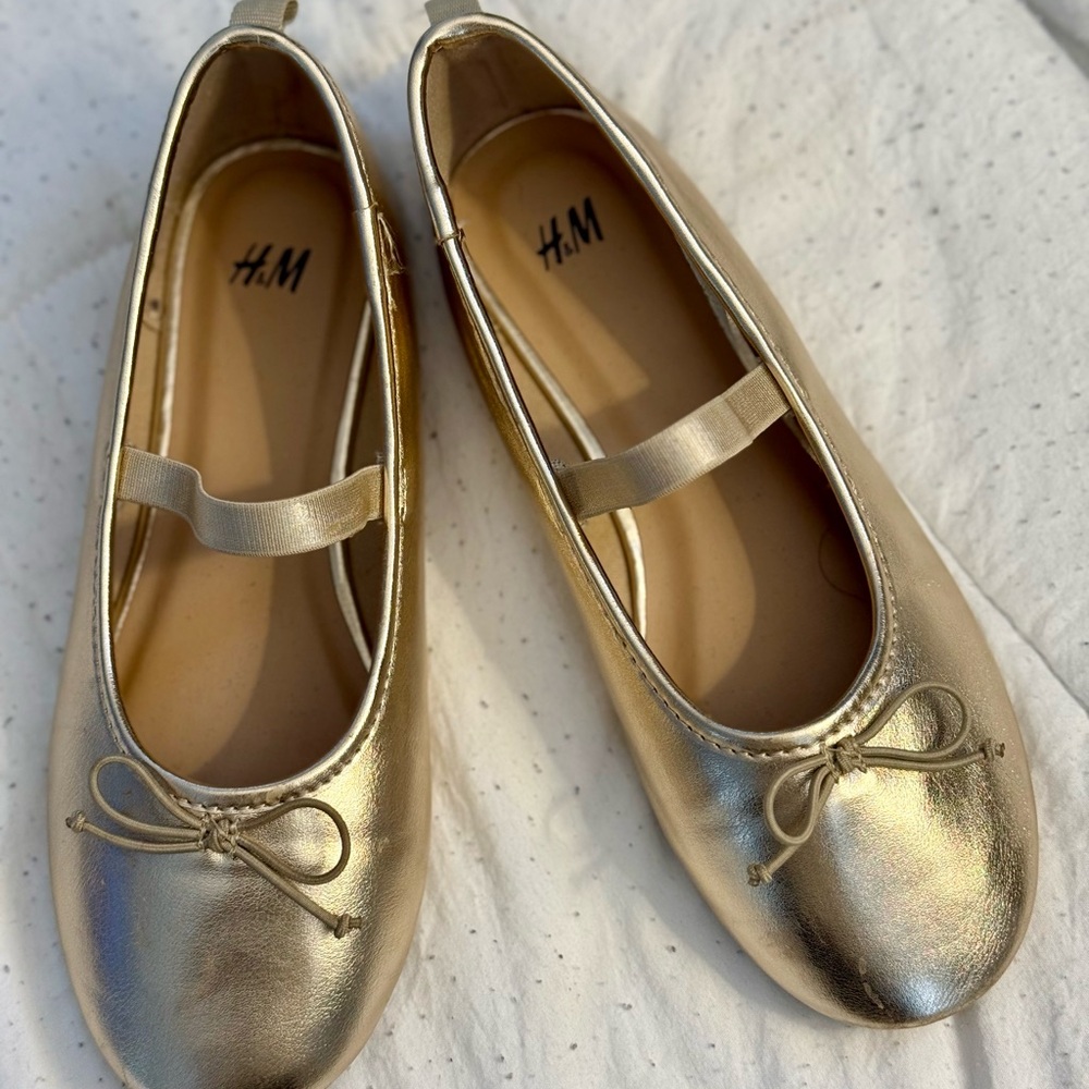H&M Metallic Gold Girls' Mary Jane Ballet Flats